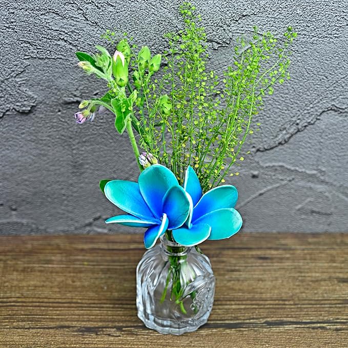 Birthday Gifts for Women Men 10pcs Unique Teal Flowers PU Real Touch Flowers Hawaiian Plumeria Frangipani Artificial Flowers for DIY Birthday Gifts Wedding Gifts Home Decor Table Centerpiece