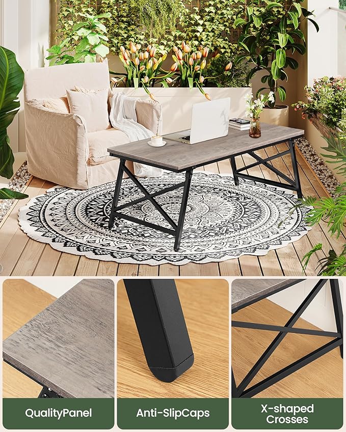 41.3" Folding Coffee Table with Safety Buckles, Low Coffee Table, Portable Floor Table, for Sitting on The Floor, for Living Room, Bedroom, Balcony, Caravan, Greige and Black TKF01BG