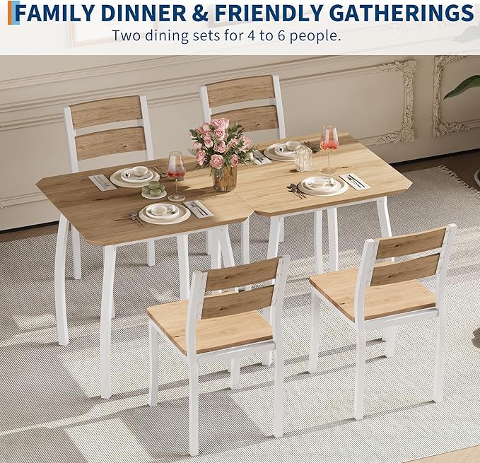 Small Dining Table Set for 2,3-Piece Kitchen Table Set with Thick Wood Grain Tabletop & 2 Upholstered Chairs & Metal Frame, Compact Table Set for Small Spaces & Kitchens & Dining Rooms（Natural）