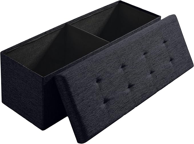 Ornavo Home 43 Inch Folding Storage Ottoman, Long Large Storage Ottoman Chest, Foot Rest Stool, Bedroom Bench - (Black)