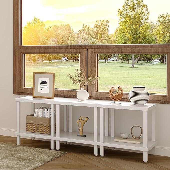 Large End Table Square Side Table Modern Sofa Table 20 Inch Industrial Coffee Table NightStand with 2-Tier Storage Shelf for Living Room Bedroom White MLBZ06W