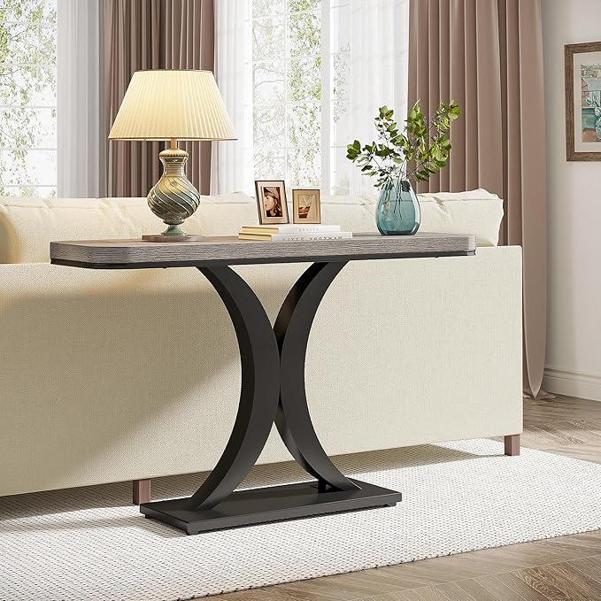 LITTLE TREE Industrial Entryway Console Table, Compact Foyer Hallway Accent Table for Small Space