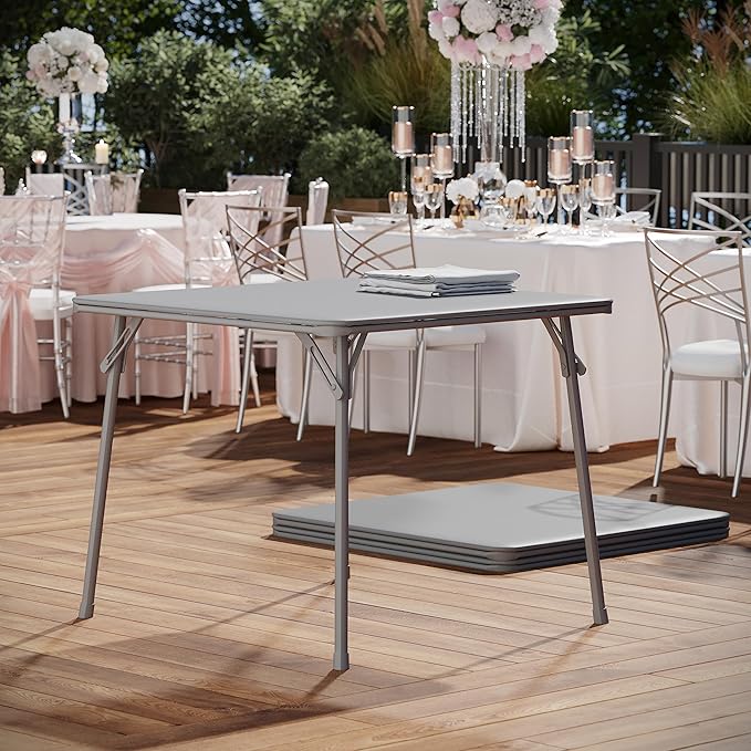 EMMA + OLIVER 33.5" Square Multipurpose Folding Card Table for 4 Players, Portable Square Folding Table with Padded Vinyl Top, Gray