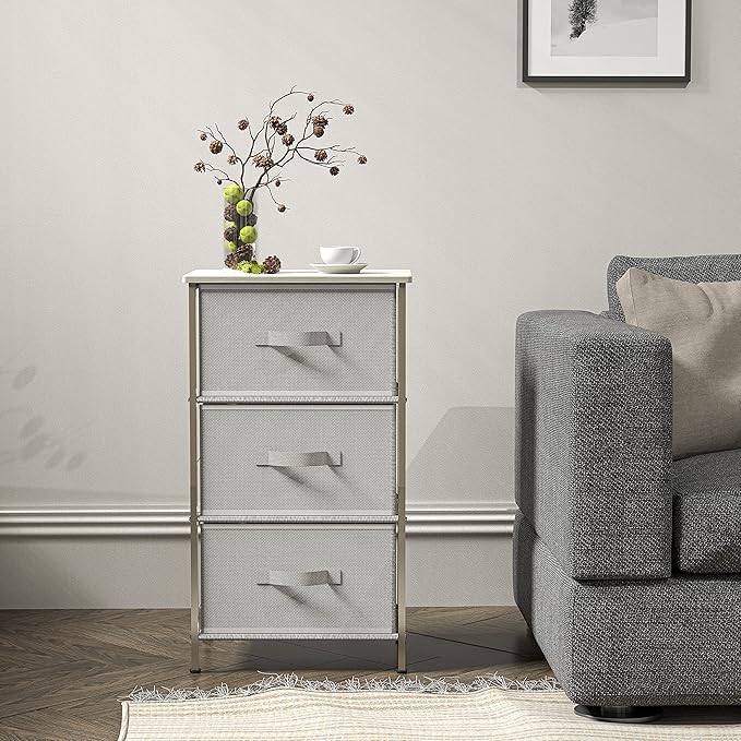 Simple Houseware 3 Drawer Nightstand Dresser with Wood Top, Grey