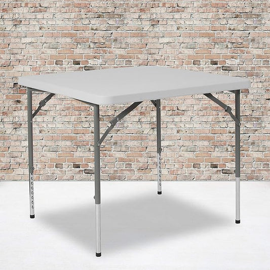 EMMA + OLIVER 2.79-Foot Square Height Adjustable Granite White Plastic Folding Table