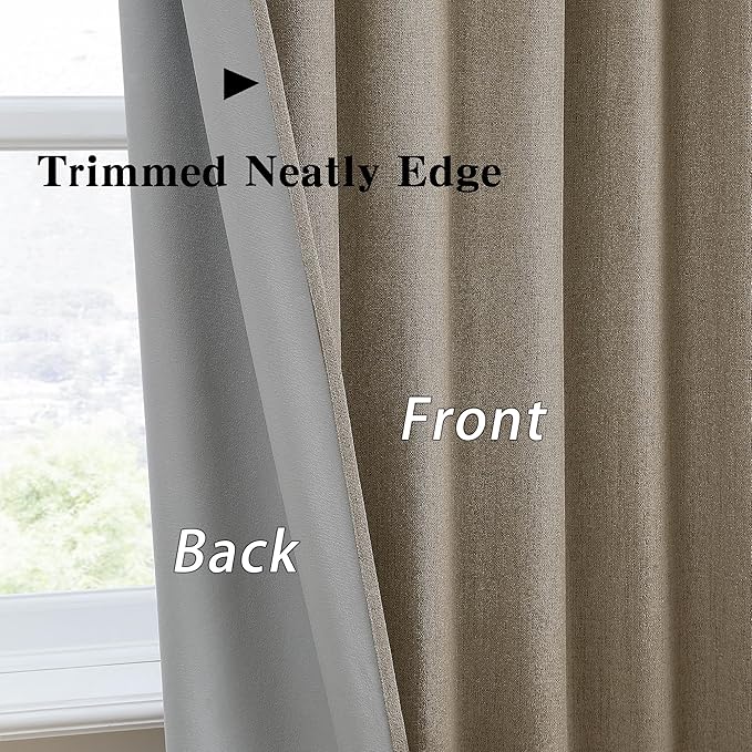 RAIN CITY Linen Brown Blackout Curtains 144 Inch Long 12ft Pleated Look Hidden Tab Drapes with Hooks 2 Story Linen Blend Sound Reducing Wall Tall Curtains for High Ceiling Long Window W50xL144
