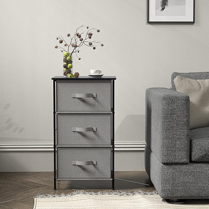 Simple Houseware 3 Drawer Nightstand Dresser with Wood Top, Dark Grey