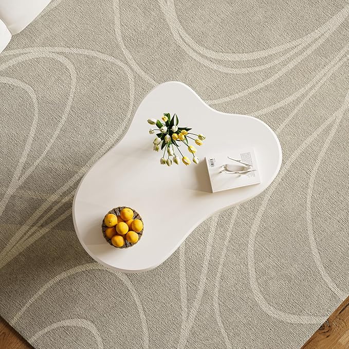 39.37" Cloud Coffee Table, Modern Coffee Table Small Coffee Table, 39.37 inch Wood Coffee Table Center Table, Cloud Shaped Accent Sofa Side Coffee Table for Living Room Apartment, Cream White
