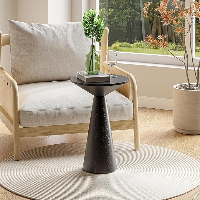 COZAYH Farmhouse Pedestal Small End Table Round Martini Table Wood Plant Stand Rustic Drink Table for Small Space Living Room, Bedroom, Black