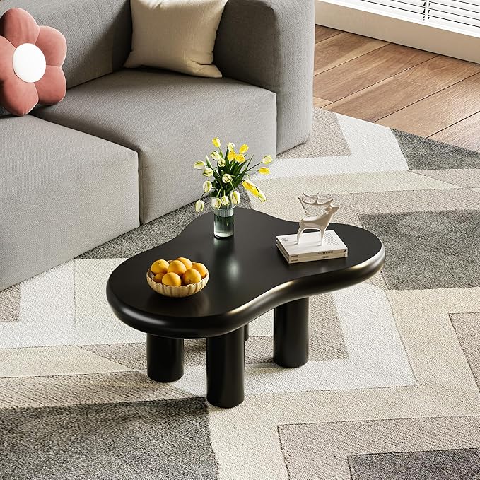 39.37" Cloud Coffee Table, Modern Coffee Table Small Coffee Table, 39.37 inch Wood Coffee Table Center Table, Cloud Shaped Accent Sofa Side Coffee Table for Living Room Apartment, Black
