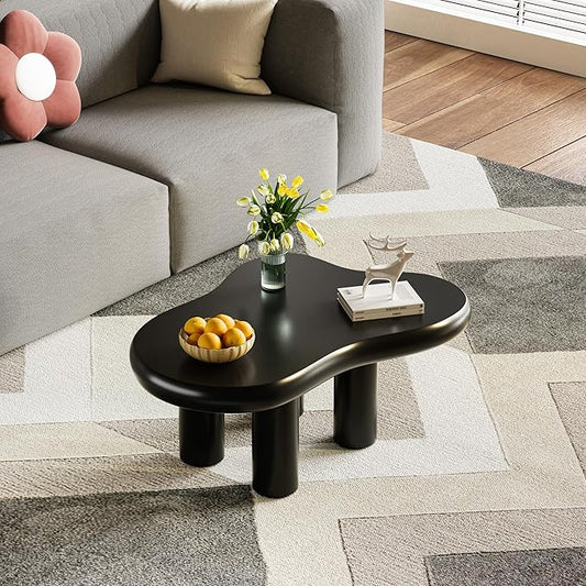 39.37" Cloud Coffee Table, Modern Coffee Table Small Coffee Table, 39.37 inch Wood Coffee Table Center Table, Cloud Shaped Accent Sofa Side Coffee Table for Living Room Apartment, Black