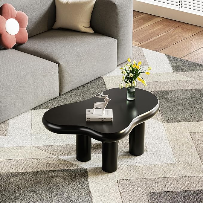 39.37" Cloud Coffee Table, Modern Coffee Table Small Coffee Table, 39.37 inch Wood Coffee Table Center Table, Cloud Shaped Accent Sofa Side Coffee Table for Living Room Apartment, Black