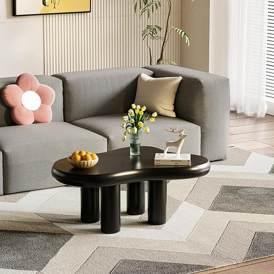39.37" Cloud Coffee Table, Modern Coffee Table Small Coffee Table, 39.37 inch Wood Coffee Table Center Table, Cloud Shaped Accent Sofa Side Coffee Table for Living Room Apartment, Black