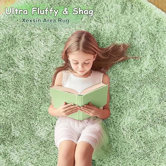 Round Fluffy for Bedroom Rugs, 5Ft Sage Green Shag Circle Rug Non-Slip for Kids Girls Boys Bedroom Dorm Nursery Playroom, Soft Cute Area Rugs for Living Room Decor