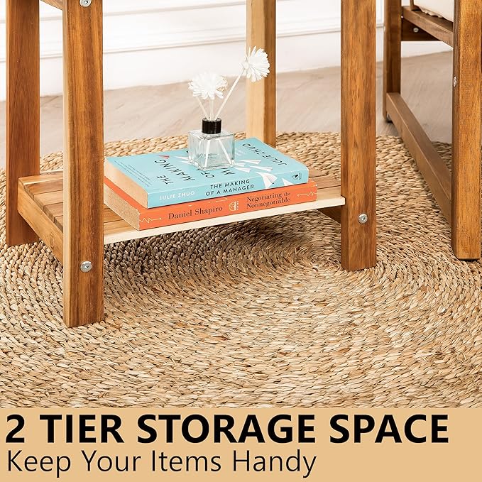 Double Adirondack Side Table, Weather-Resistant Rectangular End Table for Patio, Garden, Lawn, and Living Room. Ideal as a Stylish Indoor and Outdoor Side Table Companion, Light Natural