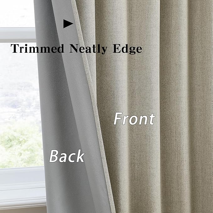 RAIN CITY 102 Inch Long Blackout Curtains for 2 Panels,Energy Efficinet Room Darkening Linen Blend Textured Curtains with Hooks,Track System Black Out Curtains for Living Room Bedroom,2 Panels,Taupe