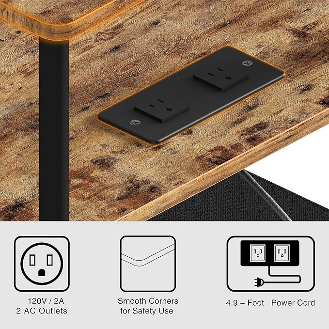 Small Side Table with Charging Station, Set of 2 End Table for Small Spaces, Slim Nightstand with Outlet,Sofa Beside Table,Living Room, Bed Room, Rustic Brown