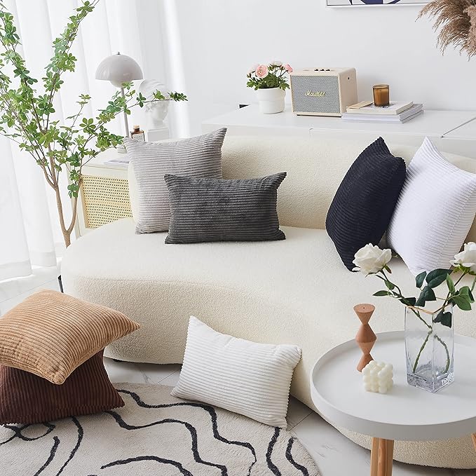 Home Brilliant Set 2 Couch Pillow Covers Decorative Throw Pillows Corduroy Bed Sofa Couch Gift Christmas Decor, 18x18 inch, Cream Cheese