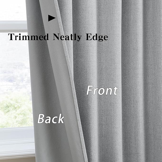 RAIN CITY Grey Linen Blackout Curtains 96 Inches Long,100% Light Blocking Textured Curtains for Bedroom Living Room Thermal Back Tab Rod Pocket Curtains 2 Panels with Hooks 50 x 96