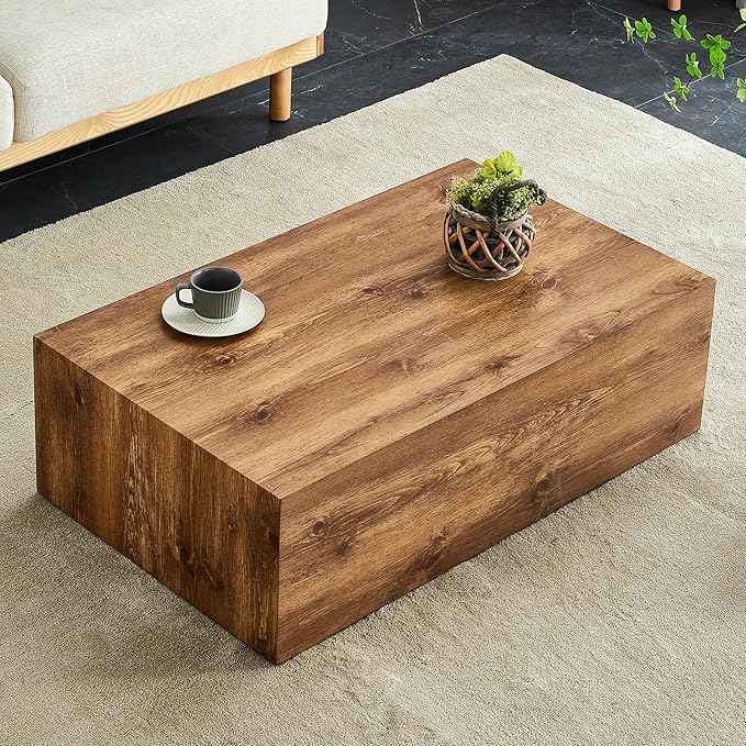 39.3" Rectangular Wood Coffee Table, Modern Coffee Tables in Wood Finish for Living Room, Contemporary No Assembly Wooden Center Cocktail Table for Bedroom, Reception Room