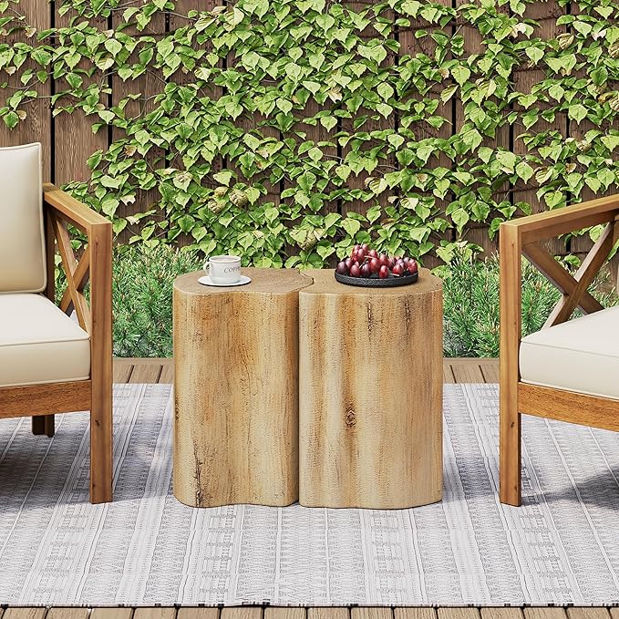 kevinplus 2-in-1 Irregular Nesting Side Table End Table Set of 2 for Living Room, MGO Material for Indoor & Outdoor, Natural Wood Grain, No Assembly, Natural