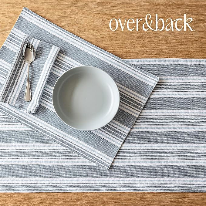 Over&Back Set of 4 Woven Placemats - Colorful Dining Table Mat - 100% Cotton - Machine Washable - Kitchen and Home Decor - Blue - 14" L X 20" W