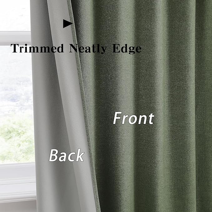 RAIN CITY Extra Wide Linen Blackout Curtains & Drapes with Hooks 70 in Width for 60&72 Inch Window 2 Panels,Back Tab Pleated Curtains for Track System Sliding Glass Door 70x102,Loden Olive Green