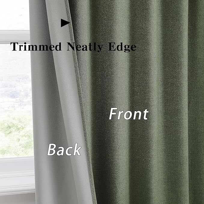 Long Blackout Curtains 108 Inch Long 2 Panels, Back Tab Pleated Look Drapes for Track System with Hooks, Noise Reducing Spring Blackout Winodw Curtains for Living Room 50x108-Loden/Olive Green