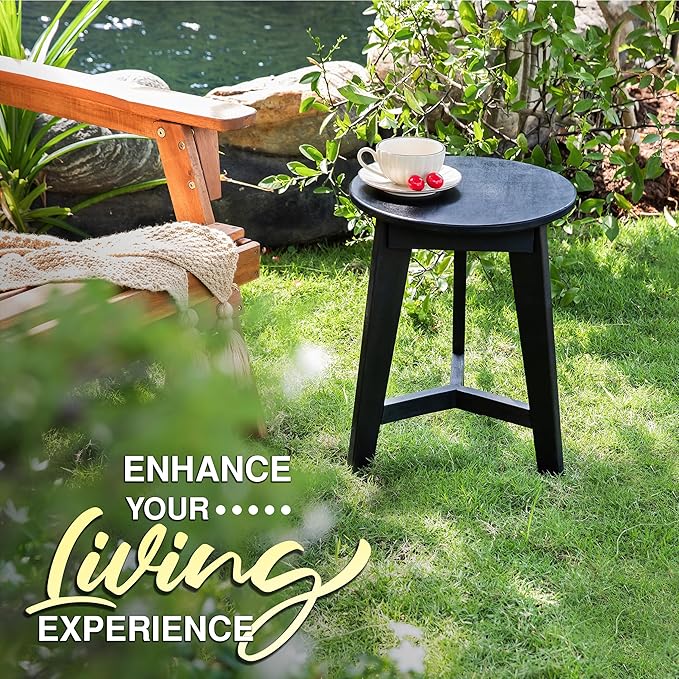 Round Side Table – Solid Acacia Wood End Table for Living Room or Bedroom – Black Wood Finish, Compact Nightstand or Accent Table for Sofas & Beds (13 x 16 x 13 Inches)