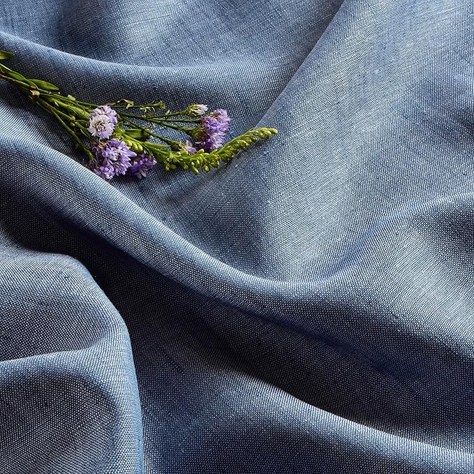 Solino Home Linen Table Runner 48 Inches - 100% Pure Linen Blue Denim Table Runner 14 x 48 Inch Ideal for Dresser and Coffee Tables - Athena