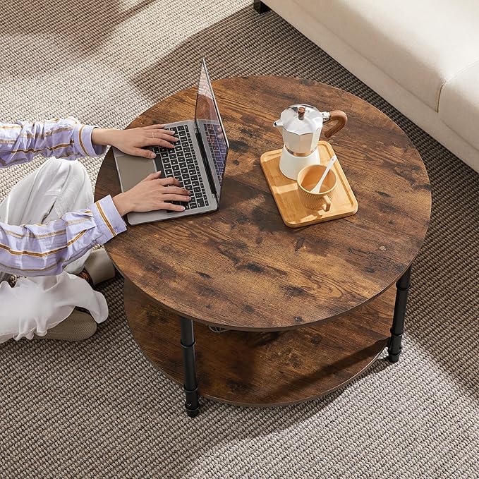 Yaheetech Round Coffee Table, 2 Tier Coffee Table for Living Room, Modern Center Tables with Storage, Easy to Assemble, 35.5 x 18 Inches Rustic