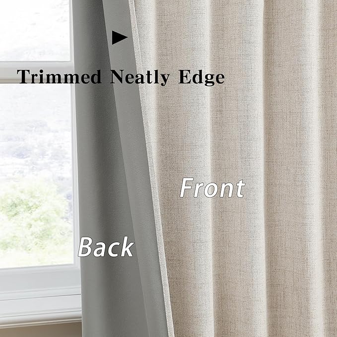 RAIN CITY Extra Wide Curtains 96 Inch Long 2 Panels,Floor to Ceiling Boho Noise Reduction Window Burlap Track System Curtain Panels for Country Villa Back Tab Pleat Tape with Hooks,Linen Beige 70x96