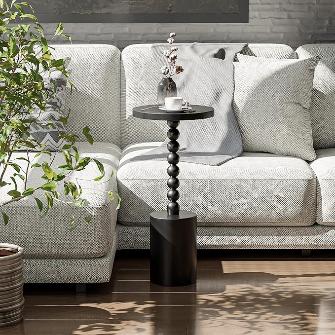 LONYKE Wood Drink Table, Round Martini Table, Modern Pedestal End Table with Base for Small Space Living Room, Bedroom, Black