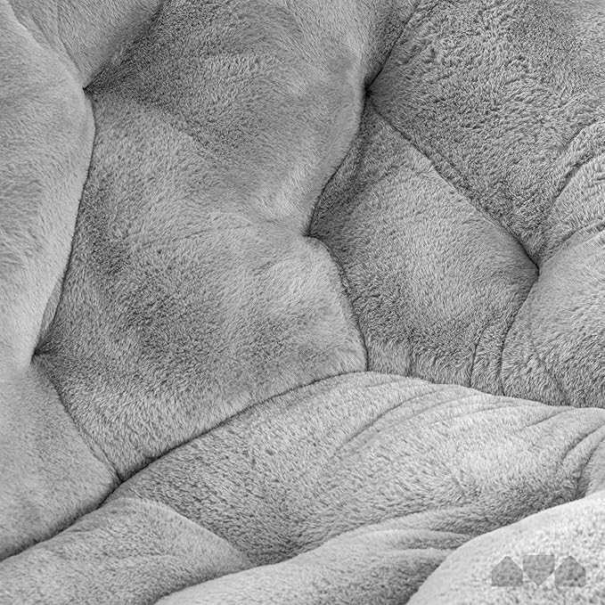 Milliard Saucer Chair for Adults, Teens & Kids, Light Grey, Faux Fur XL Circle Chair for Bedroom, Dorm & Gaming, Foldable Comfy Accent Seat for Small Spaces, Folding Moon/Mushroom/Round Style