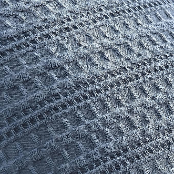 ZeeMart 100% Cotton Waffle Textured Throw Pillow Covers Set of 2, 22x22 Inch Blue, Soft Farmhouse Decorative Couch Pillow Cases Blue Cushion Covers for Sofa Bed Living Room Home Decor