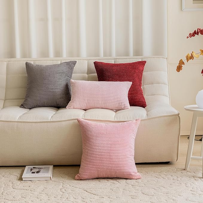 Home Brilliant Pillow Covers 22x22 2 Packs Pillows Decorative Throw Pillows for Couch Bench Striped Velvet Spring Decor, 55x55cm, 22 x 22 Inch, Baby Pink