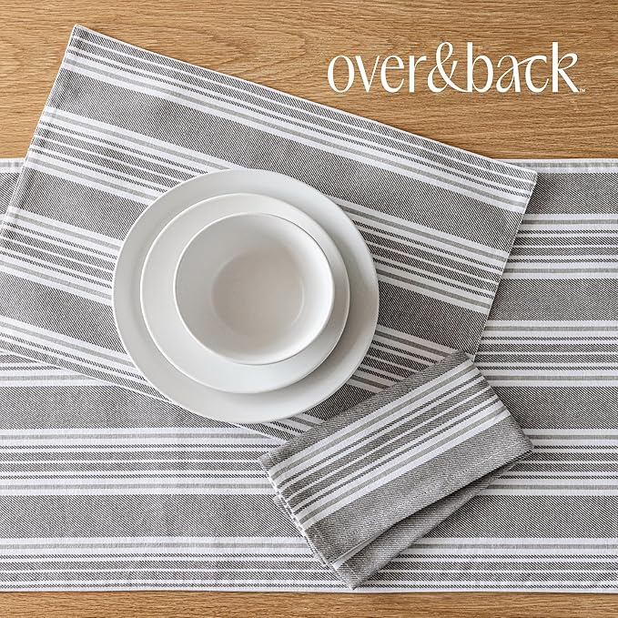 Over&Back Set of 4 Woven Placemats - Colorful Dining Table Mat - 100% Cotton - Machine Washable - Kitchen and Home Decor - Grey - 14" L X 20" W