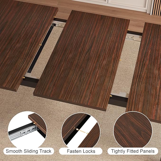 Modern Extendable Dining Table for 4-6, 63" Farmhouse Kitchen Table, Rectangular Dining Room Tables for Dining, Kitchen, Office, Living Room, Wooden Tables, Space Saving (Espresso)