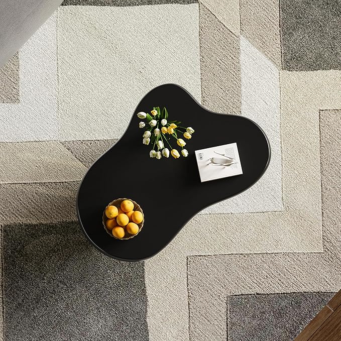 39.37" Cloud Coffee Table, Modern Coffee Table Small Coffee Table, 39.37 inch Wood Coffee Table Center Table, Cloud Shaped Accent Sofa Side Coffee Table for Living Room Apartment, Black