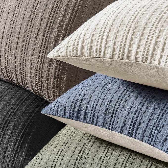ZeeMart 100% Cotton Waffle Textured Throw Pillow Covers Set of 2, 16x16 Inch Cocoa Brown, Soft Farmhouse Decorative Couch Pillow Cases Brown Cushion Covers for Sofa Bed Living Room Home Decor