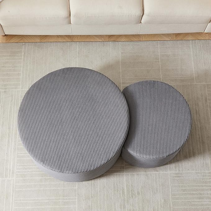 WILLIAMSPACE 50" Foam Nesting Coffee Table Set of 2, Modern Upholstered Round Center Tables for Living Room, Accent Side Tea Table Ottoman, No Assembly - Grey