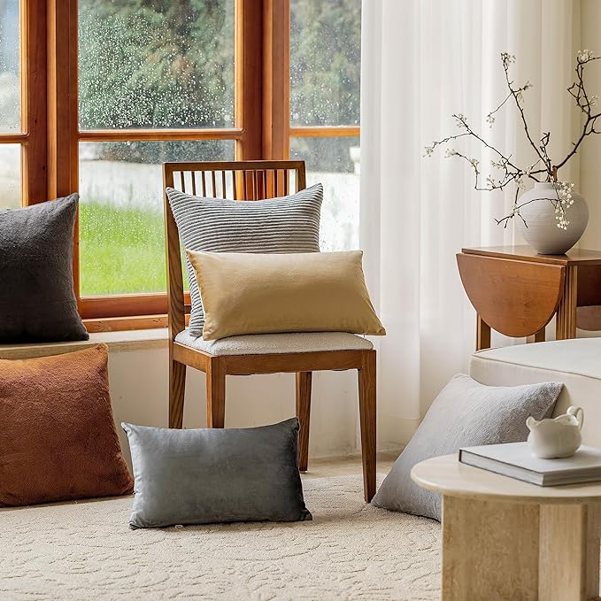 Home Brilliant Euro Shams 2 Pack Striped Soft Velvet Corduroy European Throw Pillow Sham for Sofa Couch Bench, 26x26 inch, Light Grey