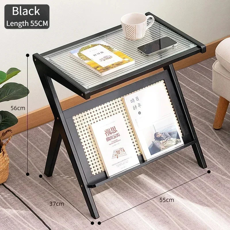 Z-Shaped Tea Table – Small Living Room Table with Removable Glass, Modern Minimalist Design