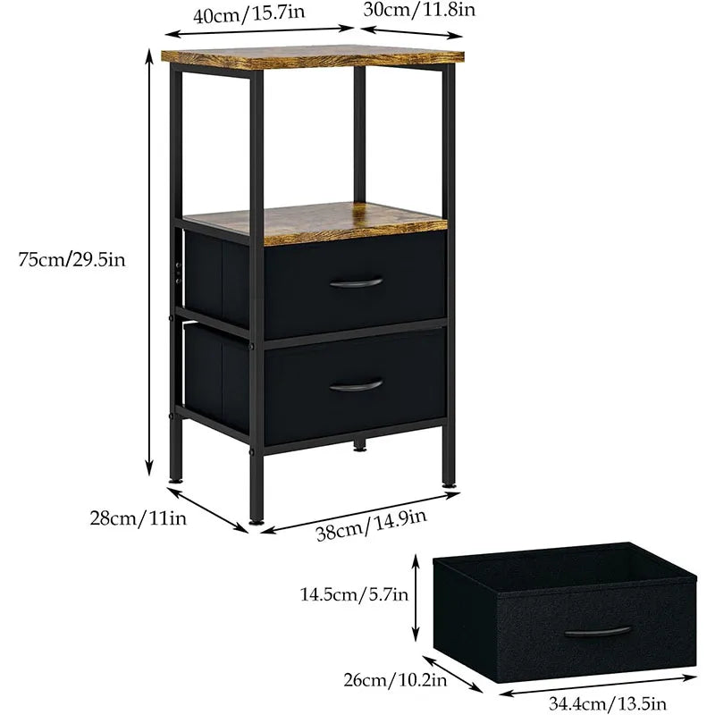 Fabric Bedside Table with 2 Drawers – Small Space Nightstand