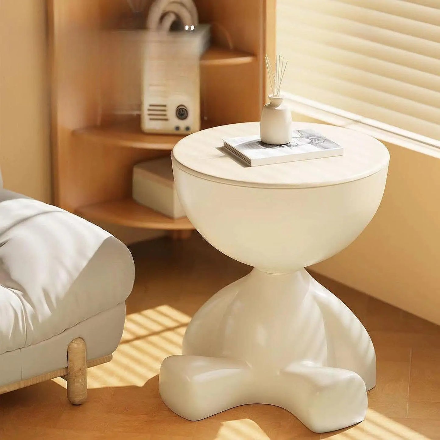 Compact Flat Head Side Table with Storage