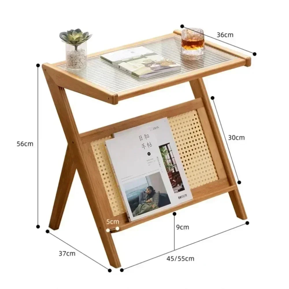 Z-Shaped Tea Table – Small Living Room Table with Removable Glass, Modern Minimalist Design