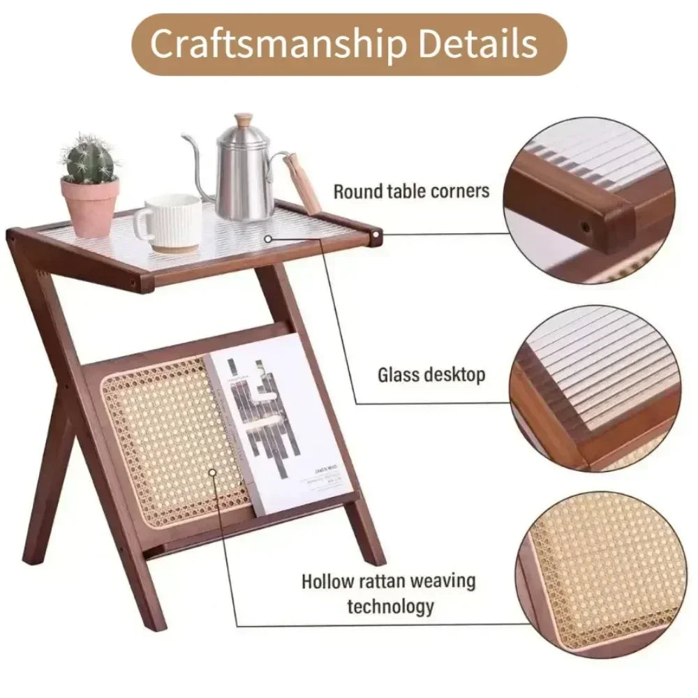 Z-Shaped Tea Table – Small Living Room Table with Removable Glass, Modern Minimalist Design