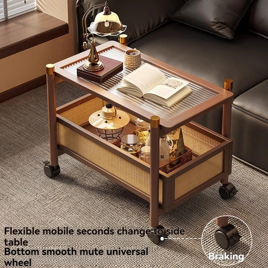 Movable Side Table with Wheels