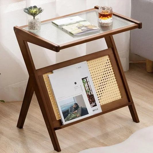 Z-Shaped Tea Table – Small Living Room Table with Removable Glass, Modern Minimalist Design