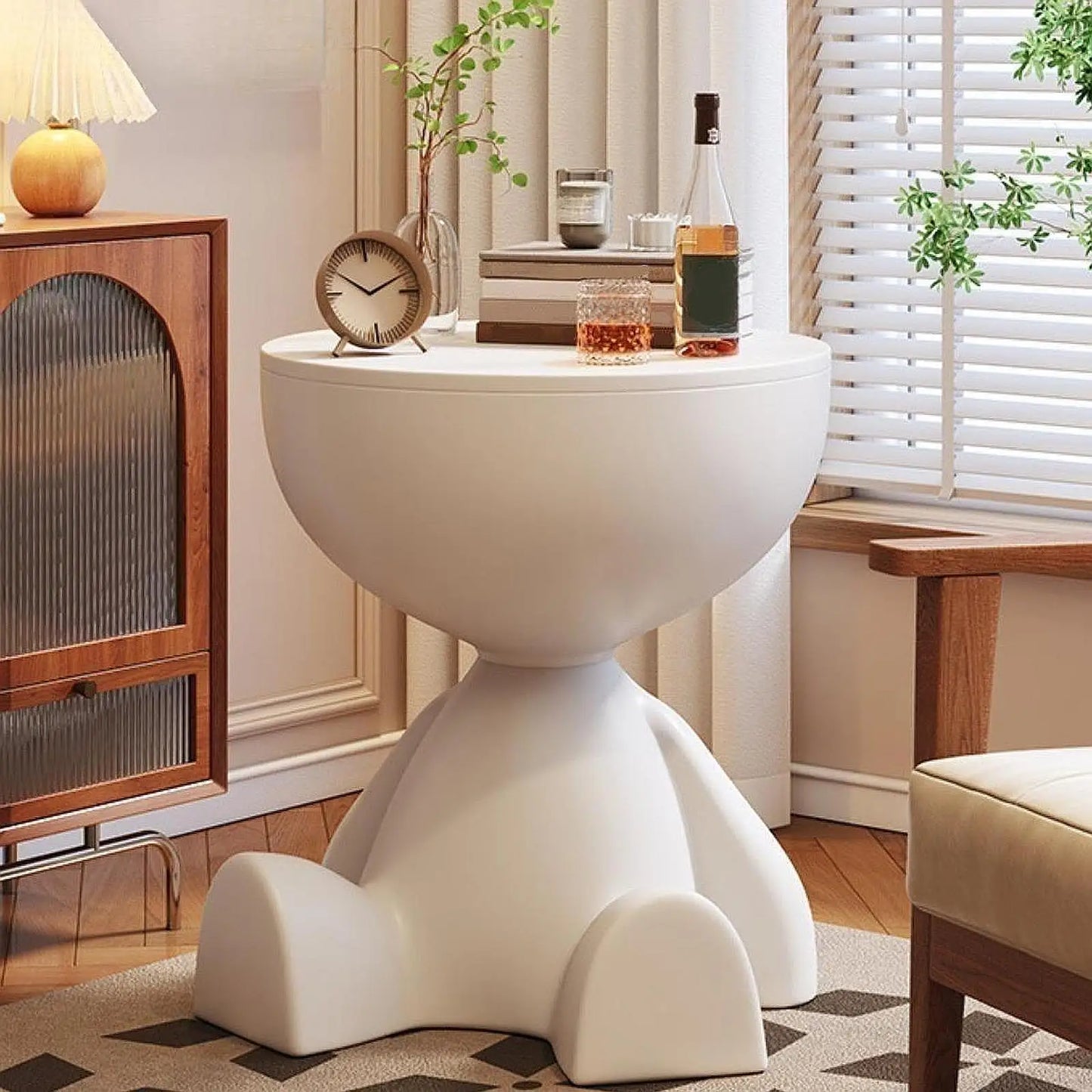 Compact Flat Head Side Table with Storage